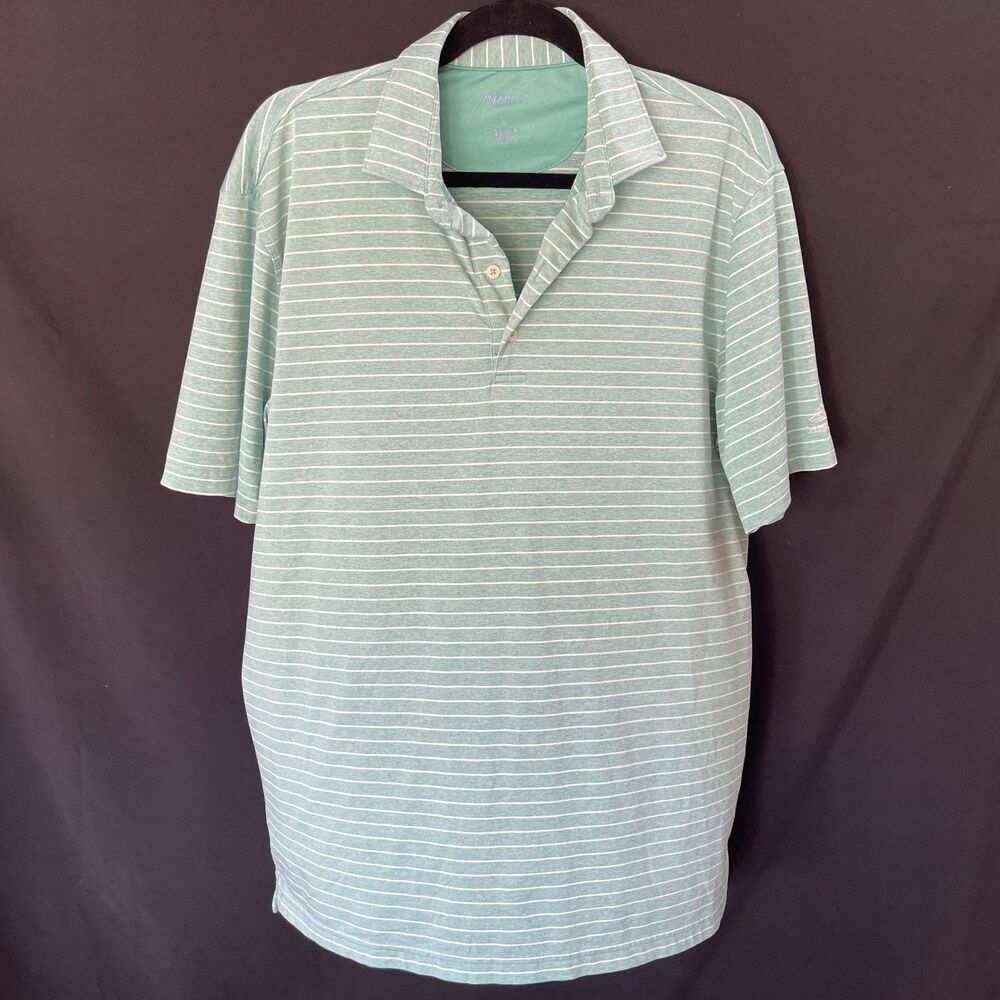 Johnnie - O Gold Shirt Green White Striped Size L Short Sleeve